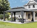 Domi 12x18FT Outdoor Gazebo, Hardtop Gazebo with Galvanized Steel Double Roof, Metal Gazebos with Drainage System Patio Pergola for Patio Deck Backyard,Curtain and Netting,Gray