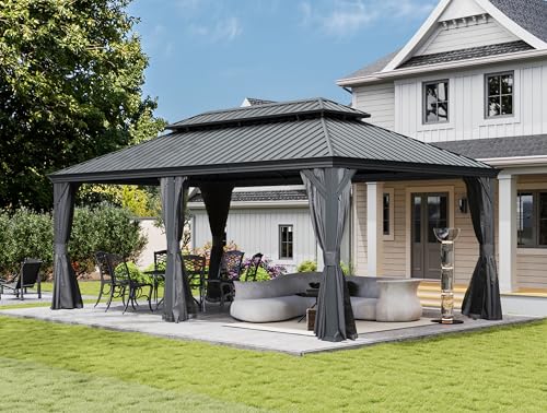 Domi 12x18FT Outdoor Gazebo, Hardtop Gazebo with Galvanized Steel Double