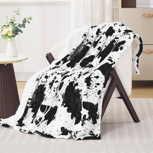 PTQ Black Cow Print Heated Throw Blanket 50