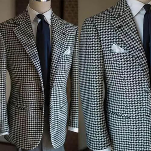 Men's Houndstooth Blazer Notch Lapel Suit Jacket Business Casual Office Coat3