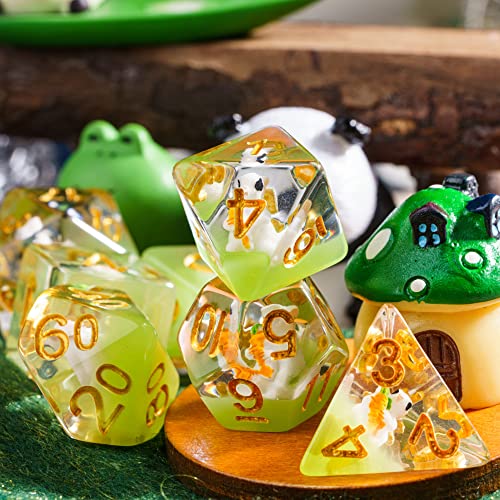 Image of Cusdie 7-Die DND Dice, Polyhedral Dice Set Filled with Animal, for Role Playing Game D&D Dice (Rabbit)