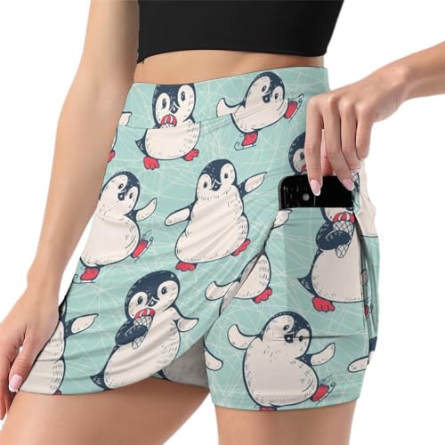 Jupe short de tennis et golf pour femme avec poche imprimé pingouin