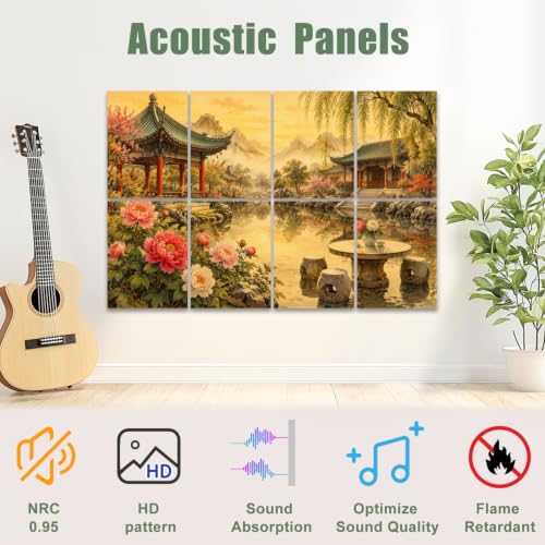 8 Pack paneles acústicos artísticos con absorción de sonido, diseño tradicional chino, tamaño total 48"x32" miniatura 3