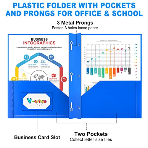 V-Opitos 8 Packs 2 Pocket Folders With 3 Prongs Fastener Clasps, Bulk Heavy Duty Plastic Folders, Multicolor Files Folders In 4 Colors For School And Office #TOP1