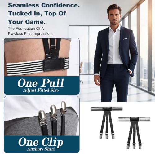 Image of GUSTAVE Men's Shirt Stays Adjustable Elastic Shirt Tucker Belt with Locking Non-Slip Clips