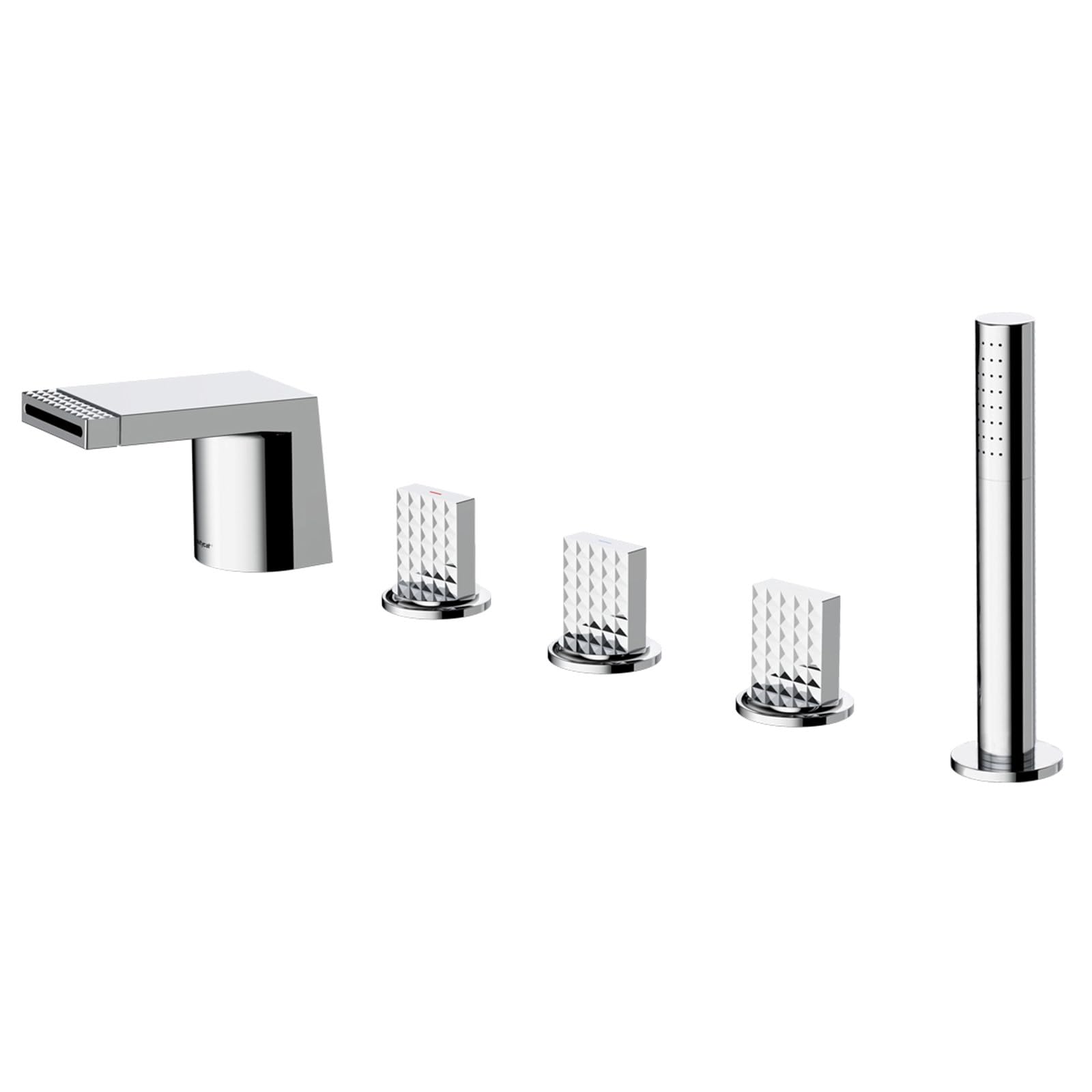 ZQFHSX Ornaments Waterfall Bathtub Faucet Set, Two Handle Deck Mounted Roman Tub with Hand Shower, Faucets 5 Hole, Fil LWX