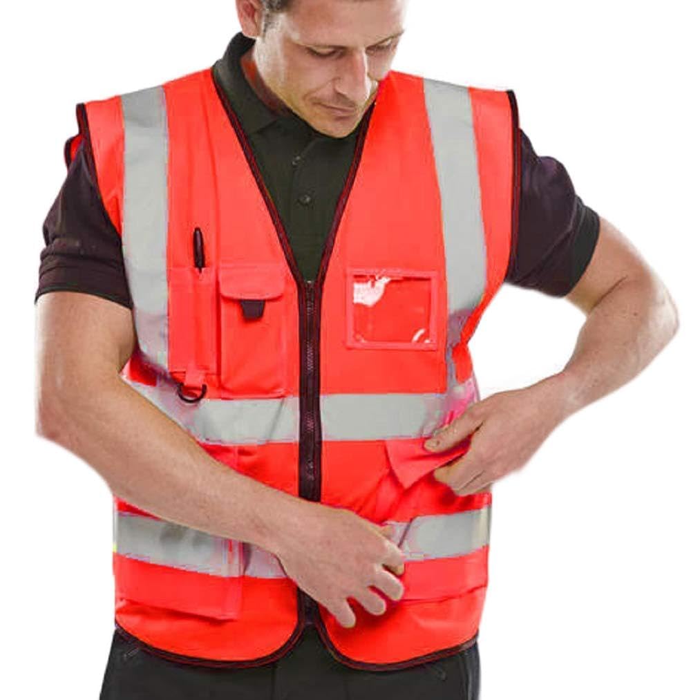 Expert Workwear Red Hi Viz Executive Work Safety Zip Vest Pocket Hi Vis Waistcoat High Visibility S To 6XL