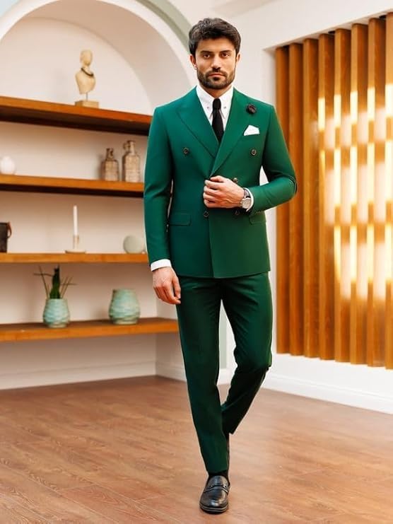 Green Double Breasted Suit for Men | 2-Piece Slim Fit Blazer & Trouser Set | Tailored Men’s Formalwear2