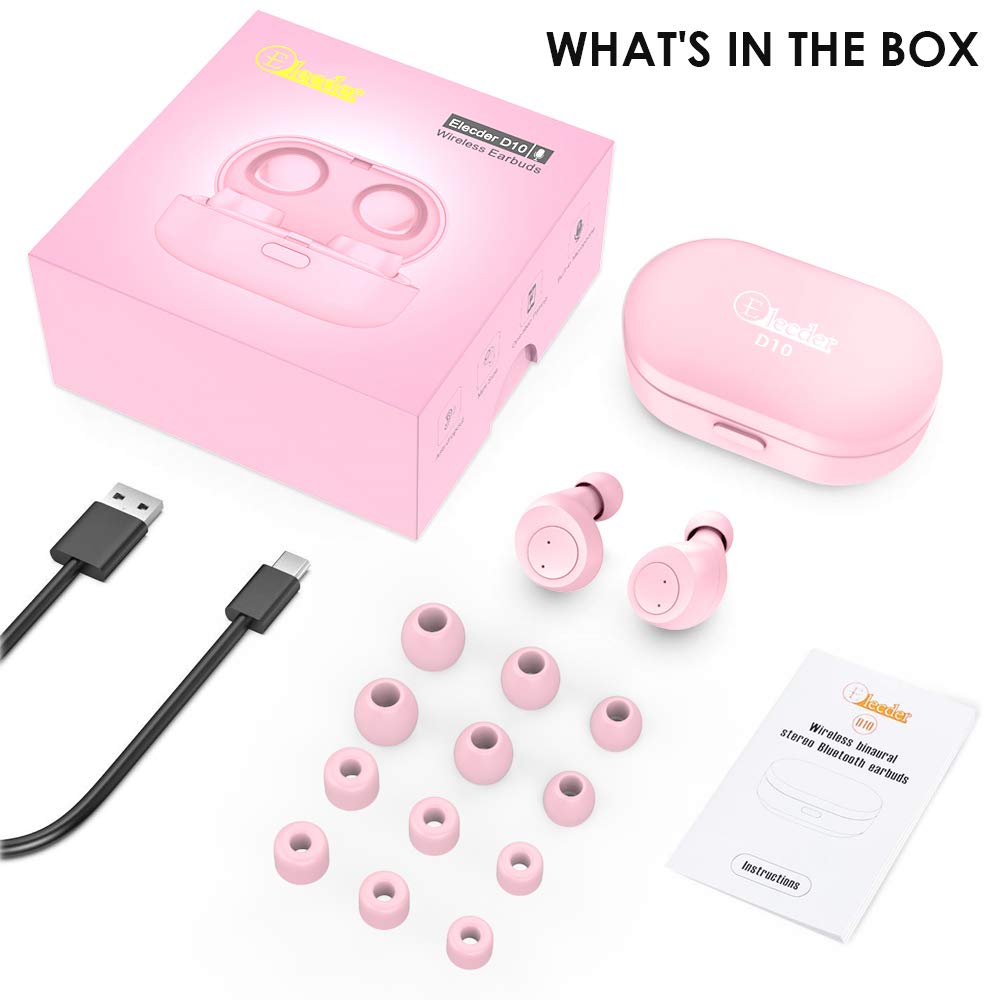 ELECDER D15 True Wireless Earbuds Bluetooth 5.0 Noise Canceling CVC8.0  Headphones in Ear, Support Apt-x, LED Battery Digital Display, Charging  Case for Workout, Running (Pink)