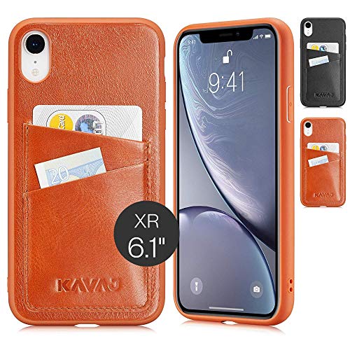 Lederhülle Tokyo geeignet für Apple iPhone XR 6.1" Cognac-Braun Unterstützt kabelloses Laden (Qi) Lederhülle mit Kartenfach aus Echtleder