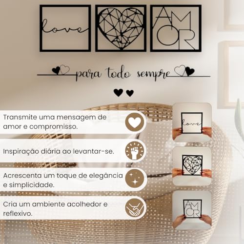 Kit 3 Quadrinhos Placas Decorativa Em Mdf + Letreiro Para Todo Sempre Em Mdf Pintado Preto