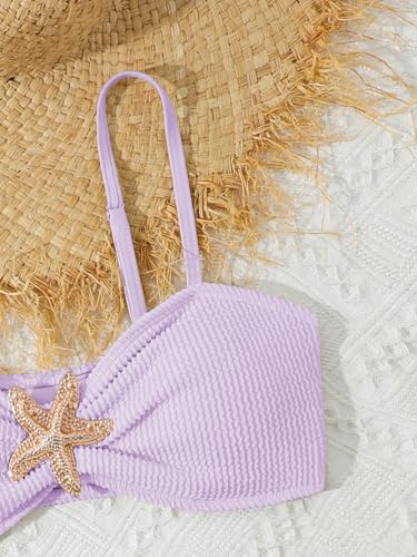Image of RoseSeek Girl's 2 Piece Padded Bathing Suit Wireless Starfish Swimsuit Spaghetti Strap Vacation Beachwear Set