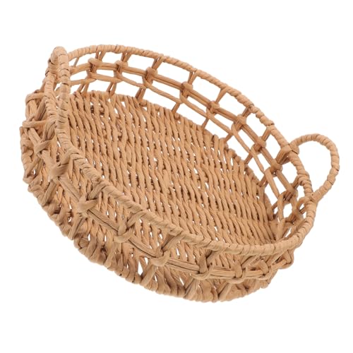 CONGARTENO Paper Rope Woven Storage Basket Storage Rack Trays Food Tray Storage Shelf Bread Basket Home Decor Storage Baskets Fruit Basket Imitation Rattan Baskets Picnics Basket Iron Beige