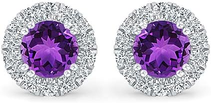 Inspereza Round Gemstone and Diamond Halo Stud Earring in 14kt Gold (5.00 mm Gemstone)