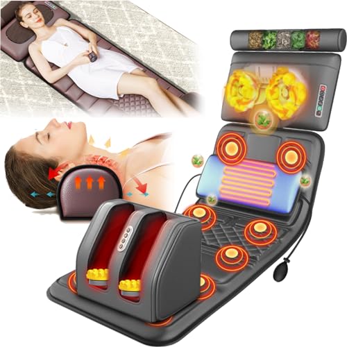 GHCCDAM Estera De Masaje con Calefacción, Masajeador De Espalda con Compresión Y Vibración,1 Masajeador De Cuello, Masaje Vibratorio Y Masaje De Compresión De Aire, Esterilla De Masaje Eléctrica
