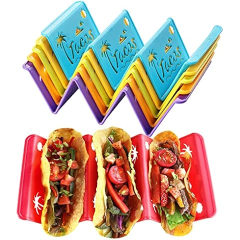 6PCS Taco Holder Stands with Unique Island Pattern, Colorful Premium Large Taco Holders Set of 6, Taco Stands for 3 Tacos, Street Taco Rack, PP Material, Dishwasher & Microwave Safe, Taco Tuesday Cover