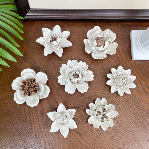 Image of Ceramic Flower Wall Art Decor, Artificial Flower Wall Sculpture,Handmade Ceramic Flowers for Home,Hallway,Living Room, Kitchen,Bathroom (Spotted Color,Yulan Magnolia, 2.76 inch)
