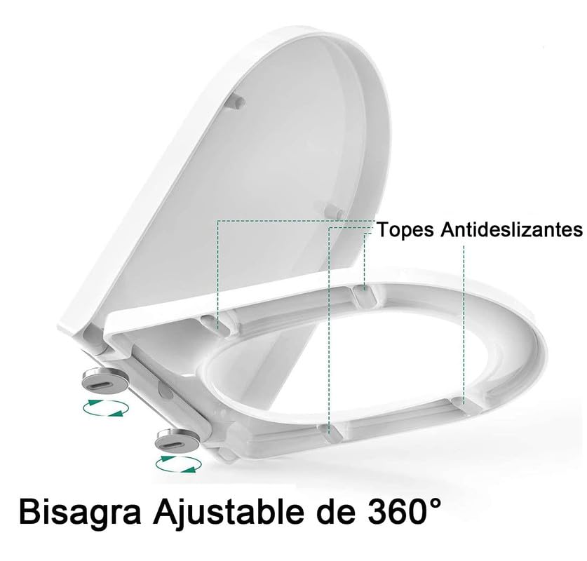 Tapa WC Universal Forma U, 46x36cm, Morado, Asiento de Inodoro de Cierre Suave con Liberación Rápida para una Fácil Montaje y Limpieza, Tapa de Inodoro de PP, Tapadera WC