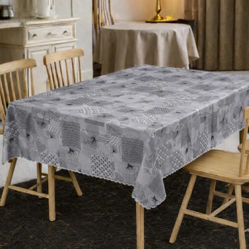 Image of Dakshya Industries PVC Waterproof Table Cover 6 Seater 54x78 Inch - Washable Oil & Stain Resistant Dining Table Cover (Grey)