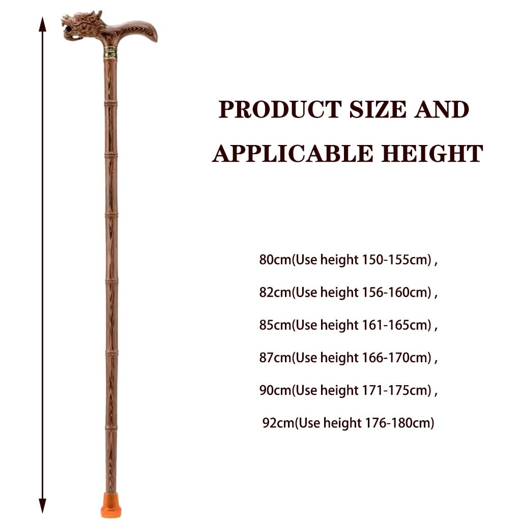 Gehstock für Senioren, Gehstock aus Bambus mit Drachenkopf, handgeschnitzter Wengeholz for ältere Menschen, leicht/Geschenk(92Cm(Use Height 176 180Cm))