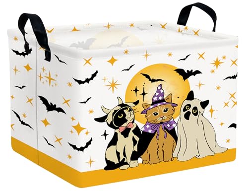 Image of Large Halloween Themed Candy Gift Boo Basket for Kids Baby Personalized Adults Storage Bin Fall Decor(Cat Bat)