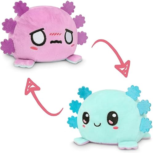 TeeTurtle El peluche reversible original de ajolote | Diseño patentado | Azul feliz + morado claro preocupado | Muestra tu estado de ánimo sin decir