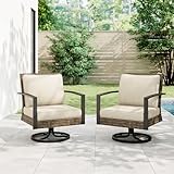 Patio Swivel Dining Chairs Set of 2 with 360-Degree Rotating, All Weather Rattan Chairs with Cushions & Metal Frame, Outdoor Rocking Chair for Porch, Balcony, Backyard, Beige