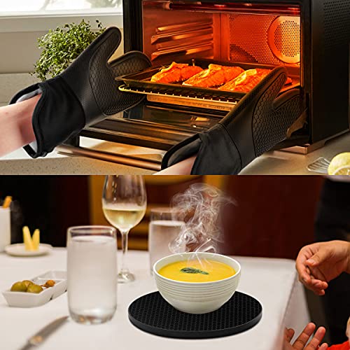 Philorn Silicone Glove Waterproof Heat Resistant Oven Mitts Non-slip with 2 Insulation Pads Long Cotton Cuffs BBQ Baking Smoking Potholders (Black) - Image 5