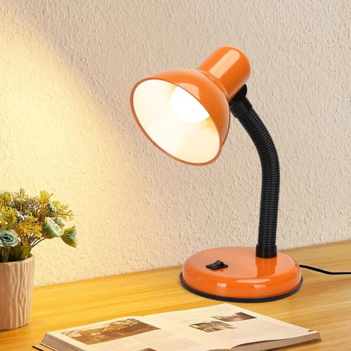 Aigostar Lampara Escritorio Retro con E27 Bombilla, 4000K Luz Natural, Flexo LED Escritorio Vintage Estudio con Cable de 150cm, Lampara de mesa de Cuello de Luz Flexible, Naranja