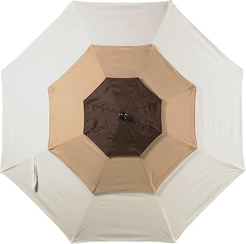 Miniatura 5 de Aoodor Sombrilla de patio de 10 pies, sombrilla de mesa para exteriores, sombrilla de mercado con 3 niveles, beige y marrón y café