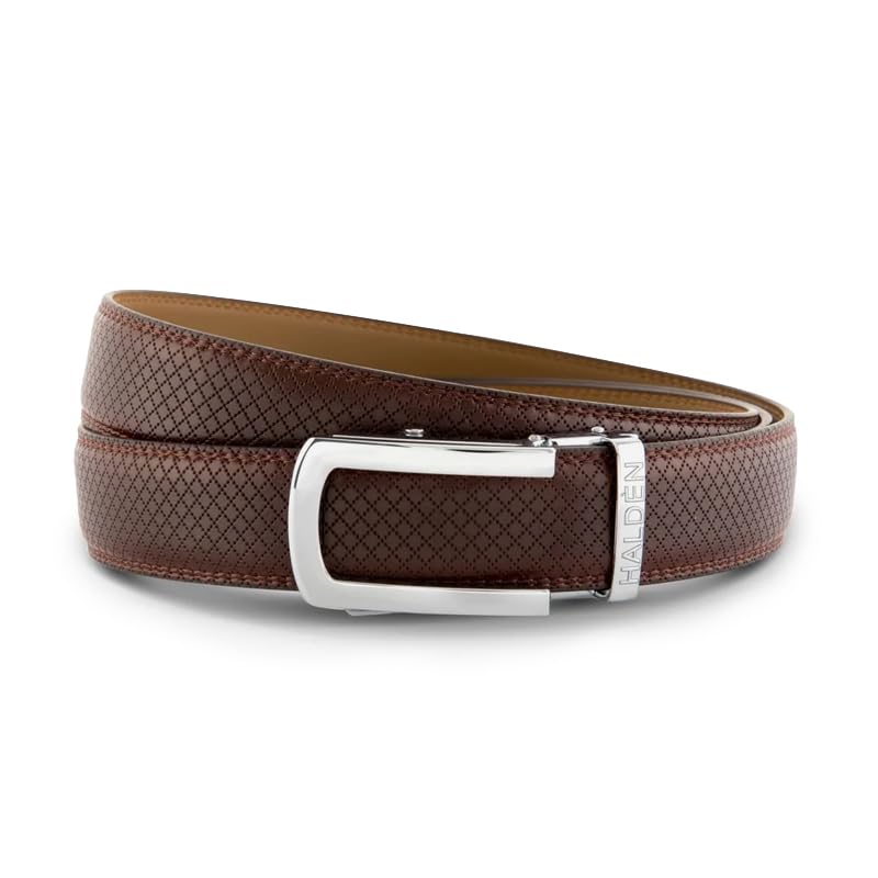 Image of HALDEN THEO Brown Belt For Men Leather Original (Adjustable Fits Up to 44 Inch Waist) Ratchet Strap with Classic Buckle & Magnetic Auto-lock