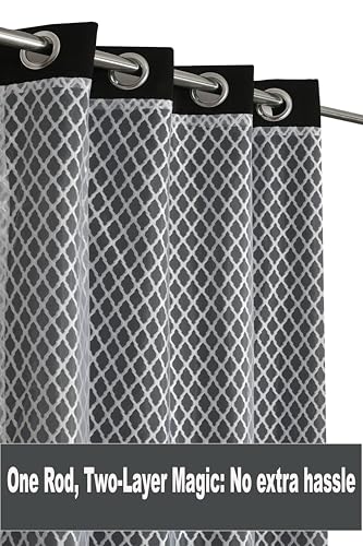 Image of IVAZA Faux Silk Hybrid Designer 100% Blackout Curtain 2-in-1 |Dual-Layer Design with Decorative Mesh Overlay & Tie Ribbon|100% Light Blocking,Thermal Insulated, Door- 7 Feet (Pack of 1) Black