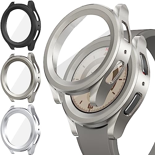 Neitra [3Piezas] Samsung Galaxy Watch 5 Pro funda 45mm Case con película de vidrio templado incorporada Carcasa, protector de cara completa Cover - parachoques duro de PC para Galaxy Watch 5Pro