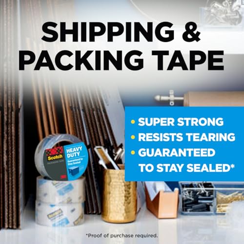 Image of Scotch Heavy Duty Shipping Packaging Tape 3850, Clear, 1.88 in x 54.6 yd (48 mm x 50 m), 2 Pack (2 Rolls), 3.0 Mil Box Sealing Tape