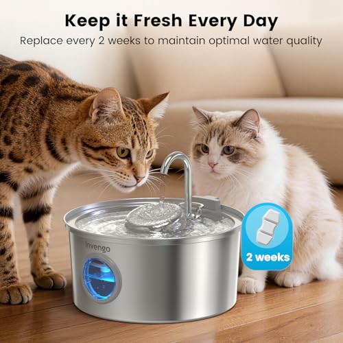 Image of Invengo Cat Water Fountain Stainless Steel 3.2L /108oz (12 Filters + 12 Sponges)
