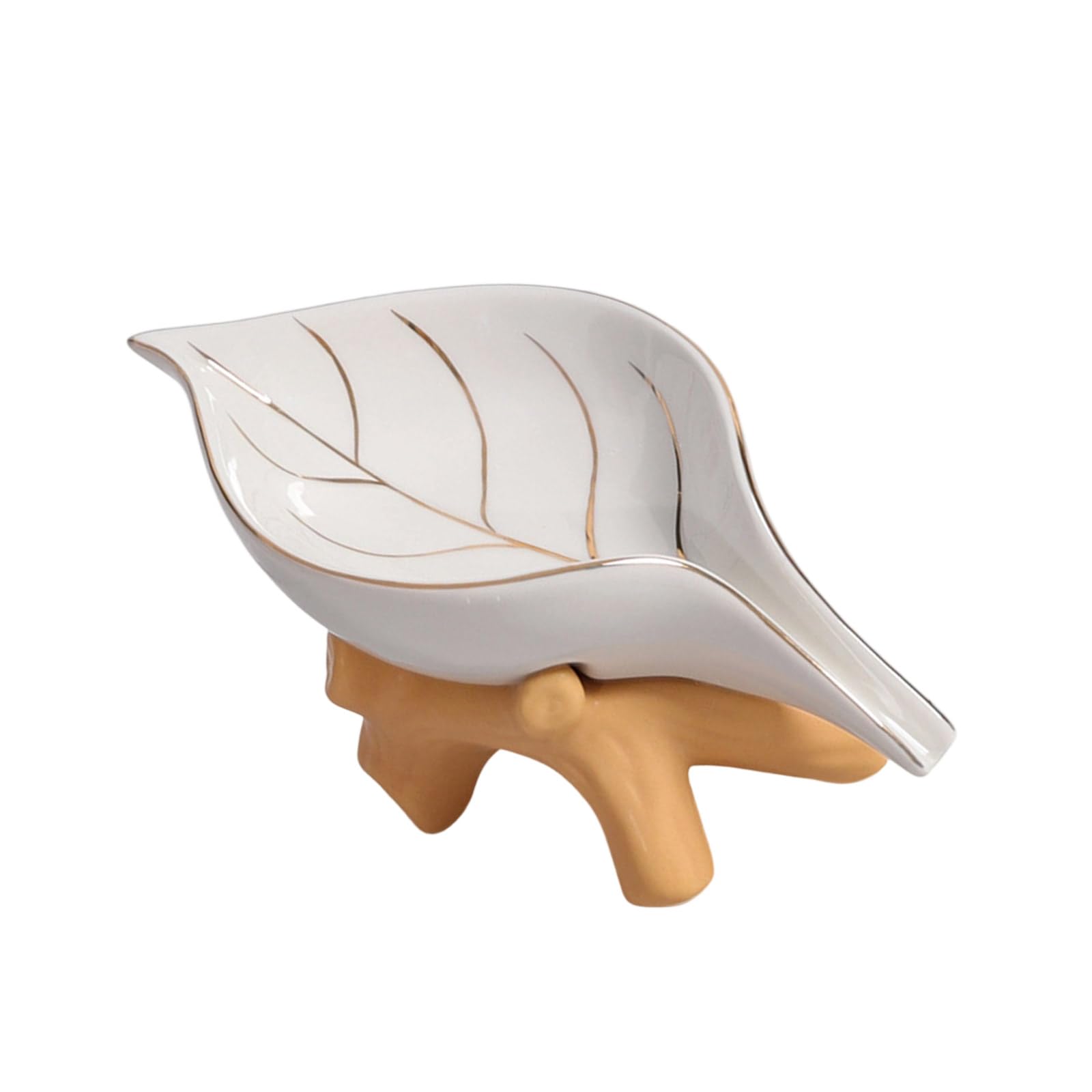 Simple Ceramic Soap Dish With Golden Leaf Decoration SelfDrainage Design Bathroom Countertop Organizers Accessories Ceramic Soap Dish