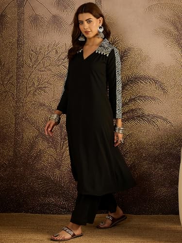 Image of Stylum Women's Solid Crepe A-Line Kurta Pant Set