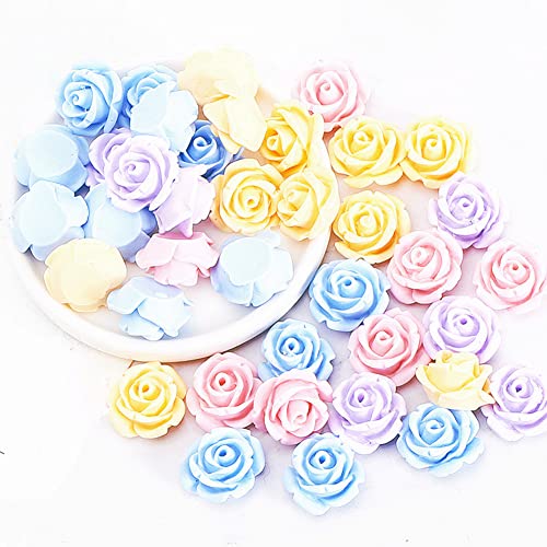 MSCFTFB 100 Stück Kamelien-Blumen-Kunststoff-Charms, Macaron-Rosen-Harz-Cabochons, flache Rückseite, Perlen für Perlenstickerei, Schleim, DIY-Ornamente, Zubehör (verschiedene Farben)