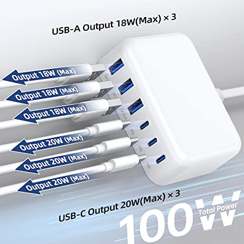 USB C Charger Block 100W GaN 6 Port Type USB C Charging Station Portable Travel Multi USB Desktop Charger 3 USB C 3 USB A Fast Charger for iPad iPhone 16 15 14 13 12 Pro Max Pixel Note Galaxy -White USB C Charger Block 100W GaN 6 Port Type USB C Charging Station Portable Travel Multi USB Desktop Charger 3 USB C 3 USB A Fast Charger for iPad iPhone 16 15 14 13 12 Pro Max Pixel Note Galaxy -White