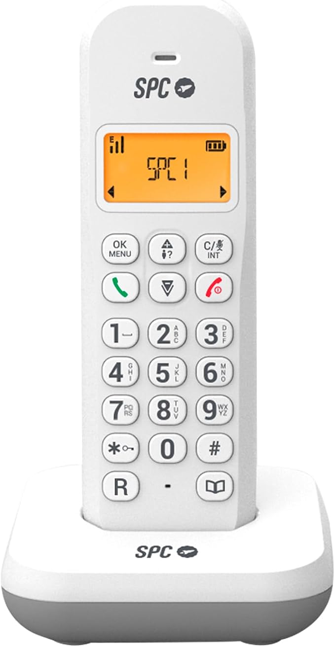 SPC Keops - Teléfono Inalámbrico con Pantalla Iluminada | Identificador de Llamadas | Agenda 50 Contactos | Modo Eco | Compatibilidad GAP, Blanco