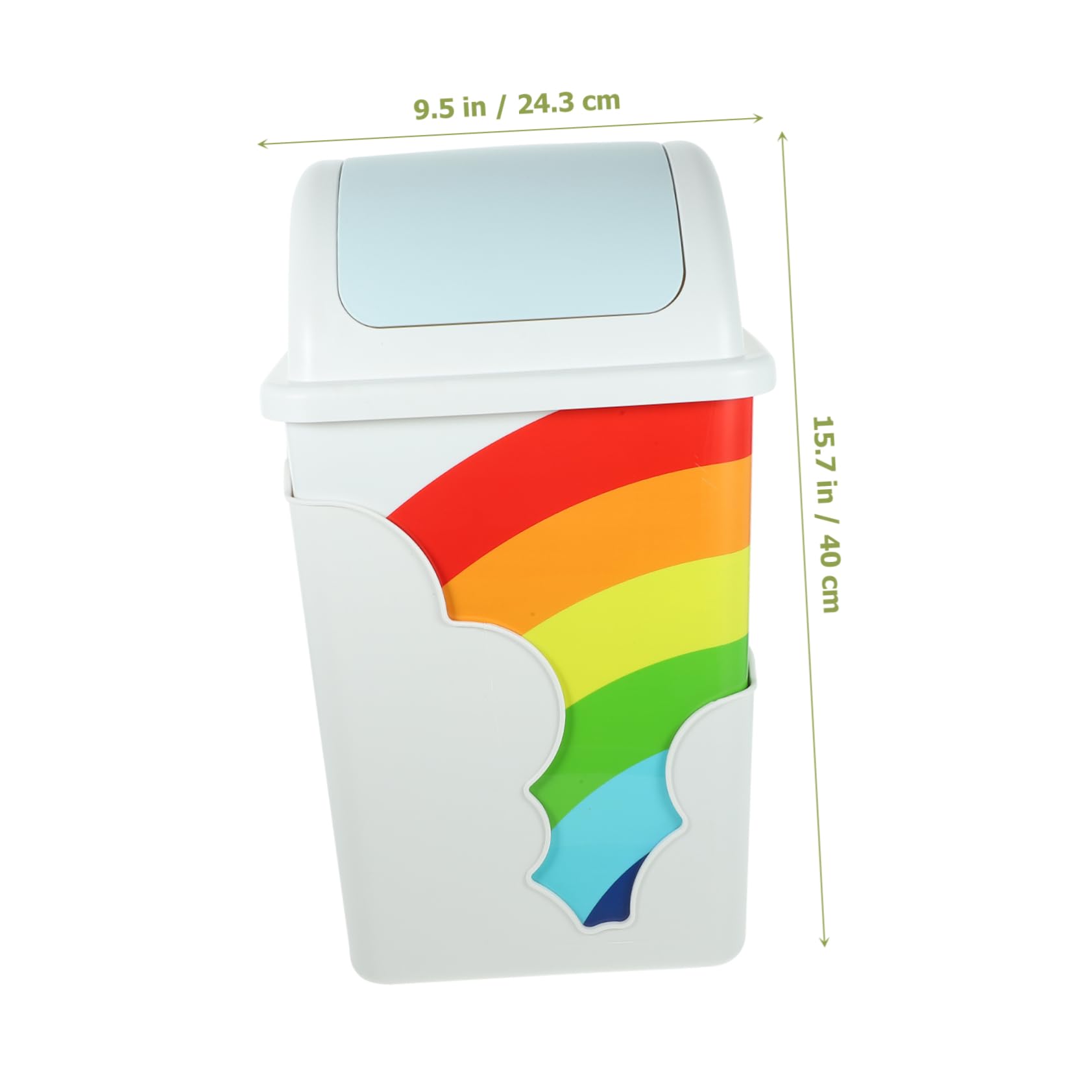 OKUMEYR Rainbow Swing Top Trash Can Touchless Garbage Bin for Boys and Girls Rooms Nurseries and Classrooms Plastic Waste Basket