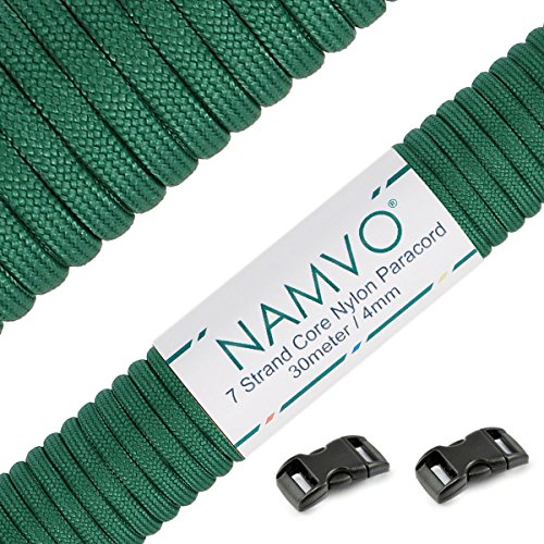 Namvo 550 Paracord Mil Spec Tipo III Cable de paracaídas de 7 Cuerdas Longitud 100 pies / 30 Metros - Verde
