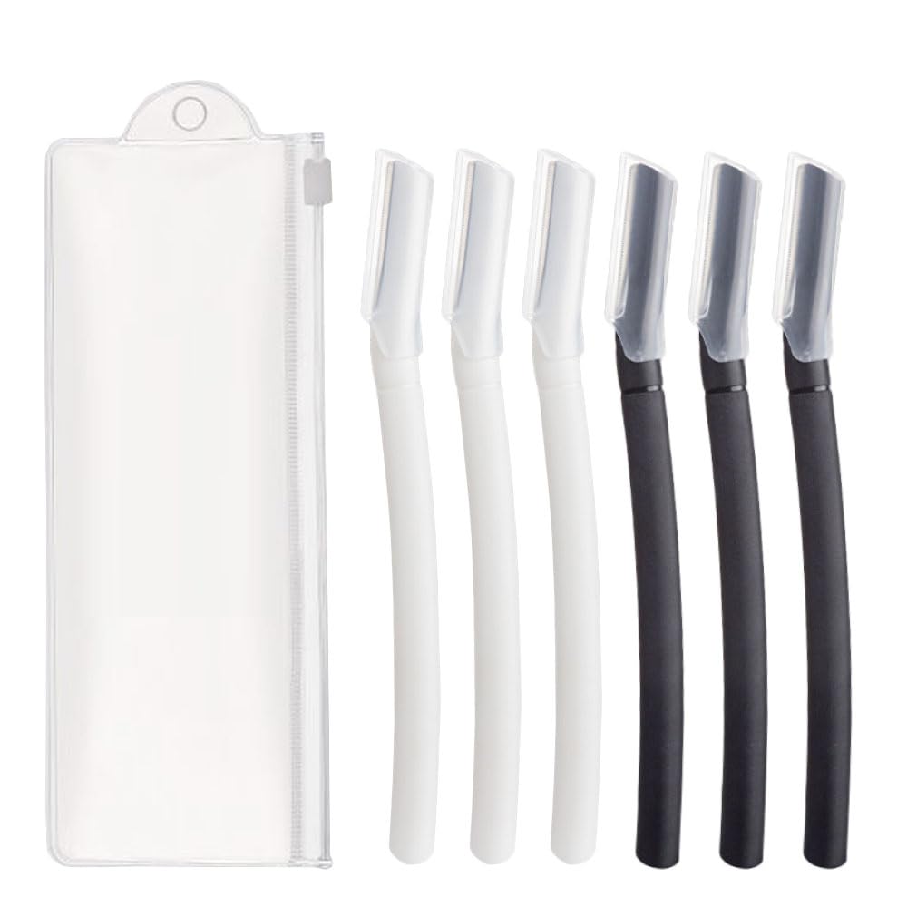 6pcs Dermaplaning Blades for Face, Face Razor Eyebrow Trimmer Upper Lip Facial Hair Shaver with Cover for Women Men Exfoliating Peach Fuzz Remover (White + Black)