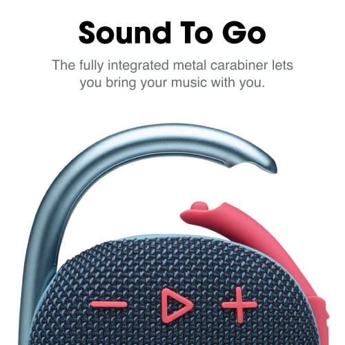 Image of JBL Clip 4, Blue /Coral - Portable Bluetooth 5.1 Speaker - Up to 10 Hours of Play - Waterproof & Dust Resistant - Includes Noise & Echo-Canceling Speakerphone