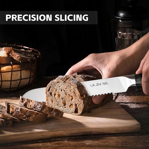 Bread Knife, 8-Inch Stainless Steel Serrated Bread Knife with Wooden Handle, with 5.5-Inch Carving Knife Set, 5 Sharp Blades - Image 6