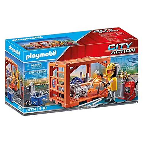 Playmobil 70774 Ouvrier et conteneur - City Action- Le Cargo- Port Ouvrier