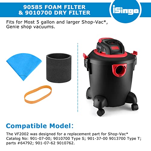 Image of 6 Pack 90107 /90137 Reusable Dry Filters and 3 Pcs 90585 Foam Sleeve Filter Kit Replacement for Shop Vac 5 Gallon and Above Wet /Dry Vacuum, Part# 9010700, 9013700, 9058500, with 6pcs Retaining Bands