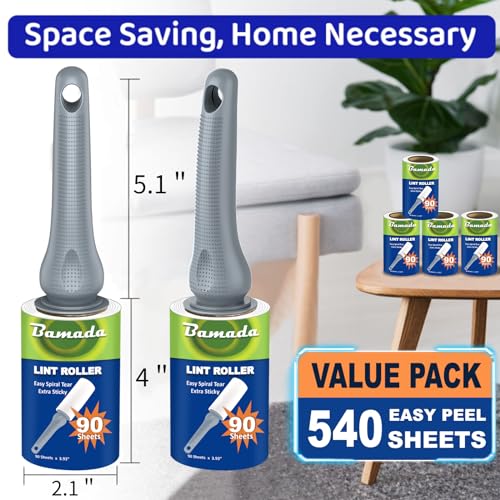Fusselroller für Tierhaare 540 Blatt, extra klebriger tragbarer Fusselentferner, Fusselroller Kleidung, Entferner Katzen Hundehaare,Fusselrolle Tierhaare (Grau)