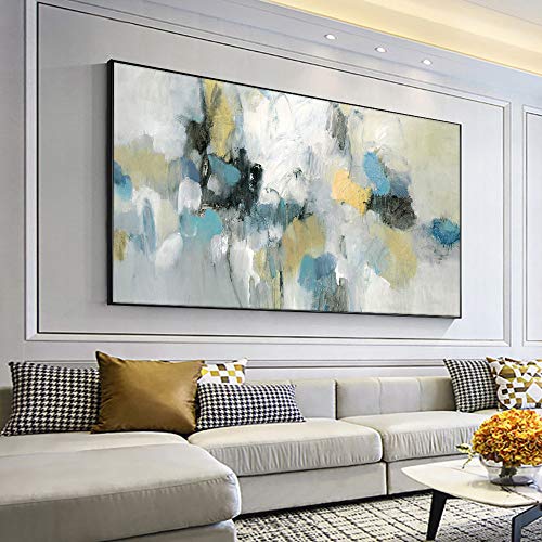 Tableau feuille d'or abstrait jaune et blanc peint à la main œuvre d'art moderne XL