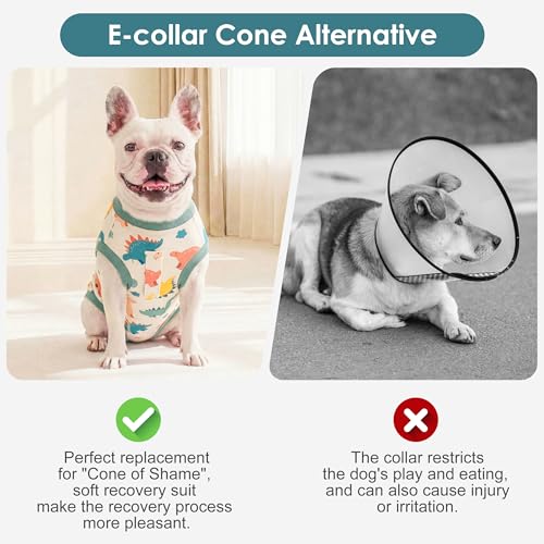 Image of cyeollo Dog Surgery Recovery Suit, Soft Dog Onesie, E-Collar & Cone Alternative, Male Female Dog Spay Neuter Body Suits, Anti-Licking Wound Surgical Suit, Pet Clothes for Medium Dogs, Dinosaur L